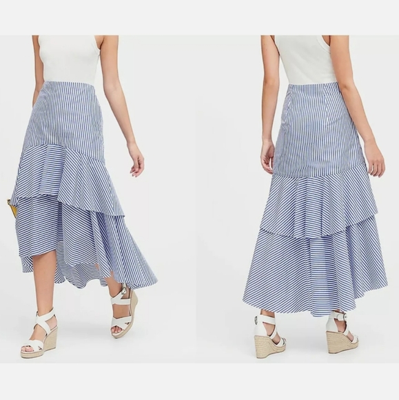 Banana Republic Poplin Tiered Ruffle High Low Maxi